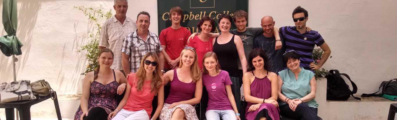 CELTA trainees and tutors in front of Campbell College